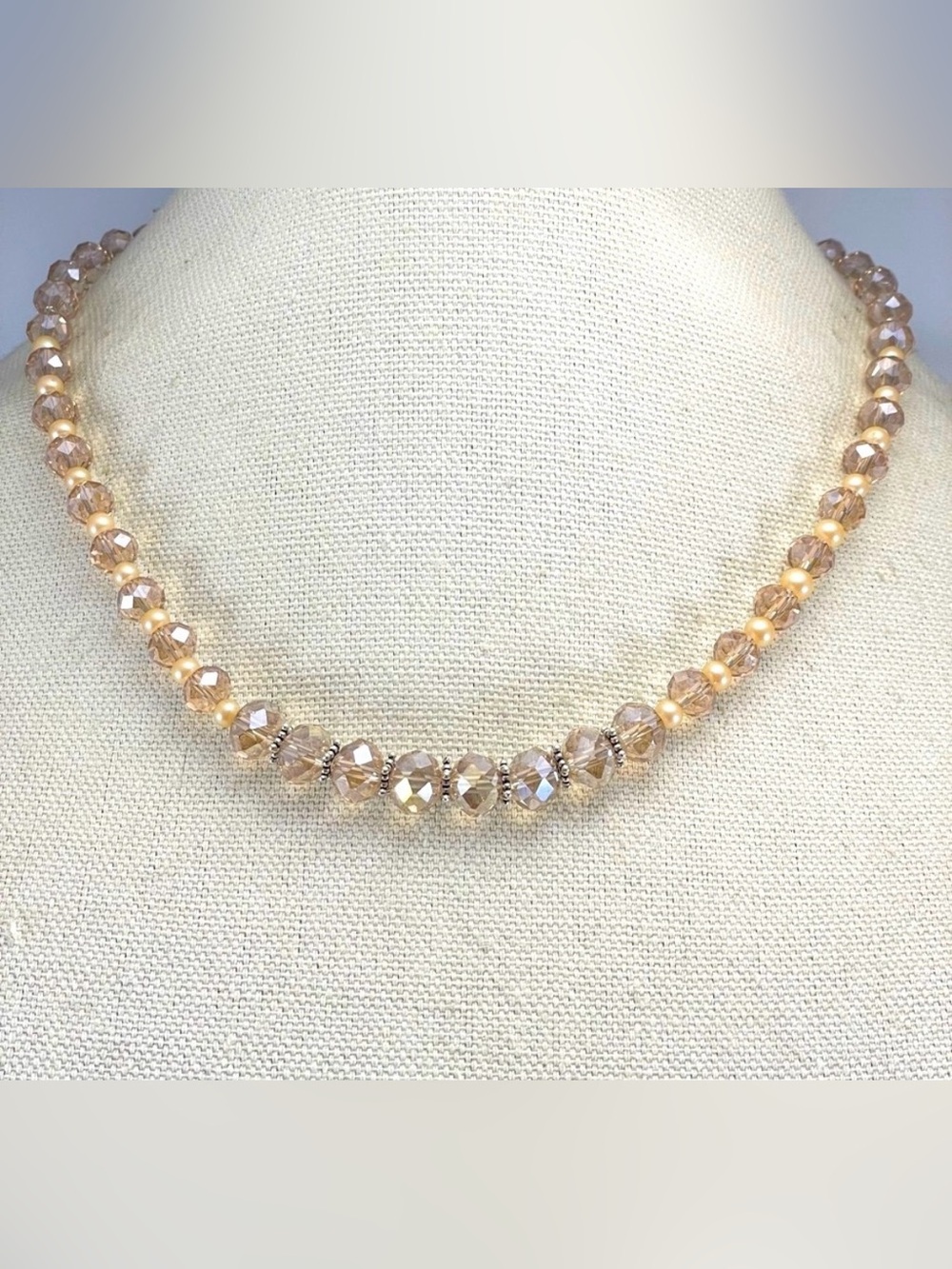 Artisan Made Handmade Champagne Glass Beaded Statement Necklace Bridal Elegant